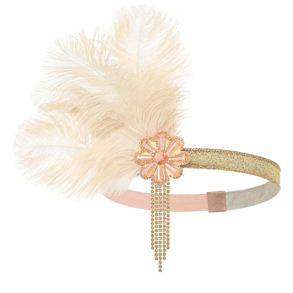 Elegant Gold and Cream Feather Headband